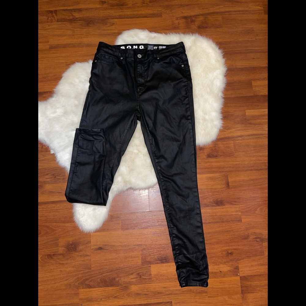S.O.N.G high rise skinny coated black jeans